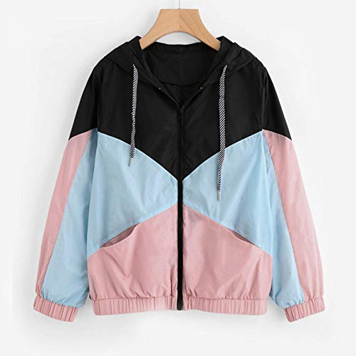 Overdose Nuevo Modelo De Moda Mujeres Manga Larga Patchwork Piel Fina Trajes con Capucha Cremallera Casual Sport Coat Sudadera con Capucha Superior (S, R-Rosa)