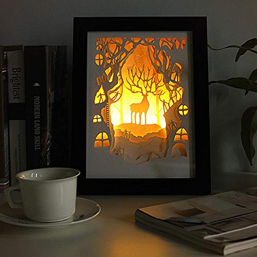 Paisaje Tridimensional Pintura Decorativa Luz Nocturna Luz 3D Sombra Lámpara De Talla De Papel Regalo De Cumpleaños Del Día De San Valentín Para Hombres Y Mujeres Amigos Accesorios Para El Hogar@V