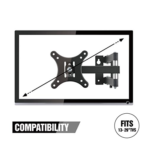 Paladinz PLDTVM001SUKF - Soporte de pared para TV de 13"-30", Pulgadas Inclinable y Giratorio, Capacidad máxima de carga 25 KG, Negro