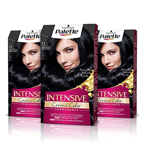 Palette Intense Cream Coloration Intensive Coloración del Cabello 1.1 Negro Azulado - Pack de 3