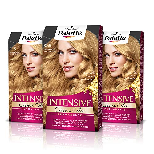 Palette Intense Cream Coloration Intensive Coloración del Cabello 8.55 Rubio Dorado Miel - Pack de 3