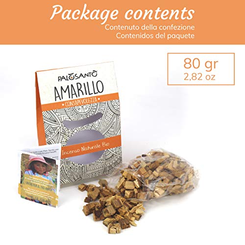 Palo Santo en Granos - Variedad Amarillo - 80 Gr - Incienso Natural chamánico Original para Quemar - Rituales, purificación, Aroma de Buen Humor, energía Positiva