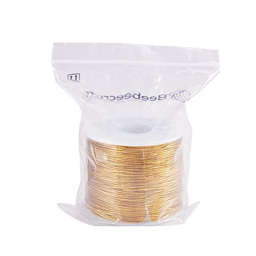 PandaHall Elite 1mm 100m / 109 Yardas Metálico Tinsel Cordón Elástico Cinta de Poliéster Cordón Rebordear para Fabricación de Joyas Nasto para Embalaje, Dorado