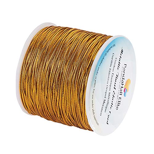 PandaHall Elite 1mm 100m / 109 Yardas Metálico Tinsel Cordón Elástico Cinta de Poliéster Cordón Rebordear para Fabricación de Joyas Nasto para Embalaje, Dorado