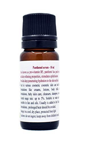 Pantenol serum 10 ml: utilizado en varias formulaciones cosméticas para el cuidado de la piel y el cabello, como cremas, lociones, leches corporales, formulaciones para después del sol, limpiadores