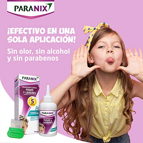 Paranix Champú Antipiojos Tratamiento para Eliminar Piojos y Liendres sin Insecticidas, contra Infestaciones de Piojos 100% Efectivo Contra Piojos en 5 Minutos, Incluye Lendrera Metálica, 200 ml