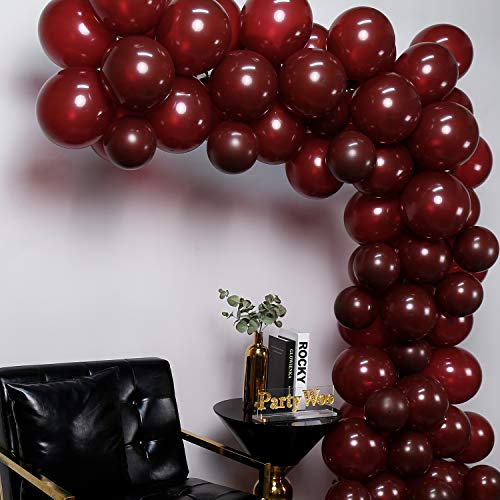 PartyWoo Borgoña Globos 100 Piezas 12’’ Matte Rojos Globos, Globos de Látex para Decoraciones de Fiesta de Borgoña, Decoraciones de Boda de Borgoña, Decoración de Ducha de Bebé de Borgoña