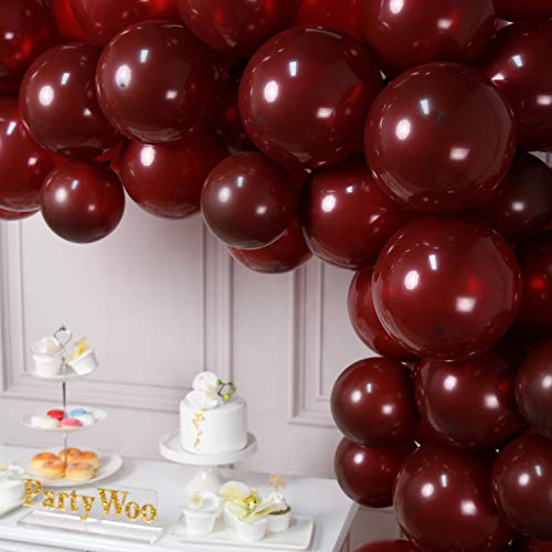 PartyWoo Borgoña Globos 100 Piezas 12’’ Matte Rojos Globos, Globos de Látex para Decoraciones de Fiesta de Borgoña, Decoraciones de Boda de Borgoña, Decoración de Ducha de Bebé de Borgoña