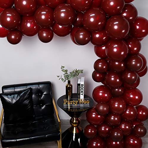 PartyWoo Borgoña Globos 100 Piezas 12’’ Matte Rojos Globos, Globos de Látex para Decoraciones de Fiesta de Borgoña, Decoraciones de Boda de Borgoña, Decoración de Ducha de Bebé de Borgoña