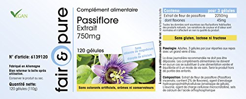 Pasiflora 750mg - Extracto de Passiflora Incarnata - Vegano - Alta pureza - 120 Cápsulas