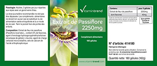 Pasiflora en cápsulas – Extracto de flor de la pasión – Pasionaria – 2250mg Consumo diario – Passiflora incarnata – 180 cápsulas veganas