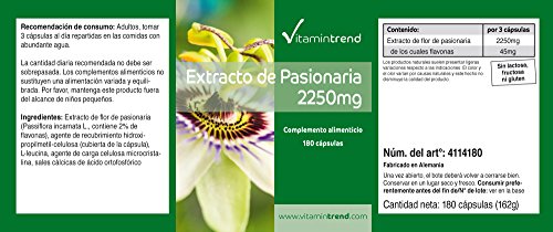 Pasiflora en cápsulas – Extracto de flor de la pasión – Pasionaria – 2250mg Consumo diario – Passiflora incarnata – 180 cápsulas veganas