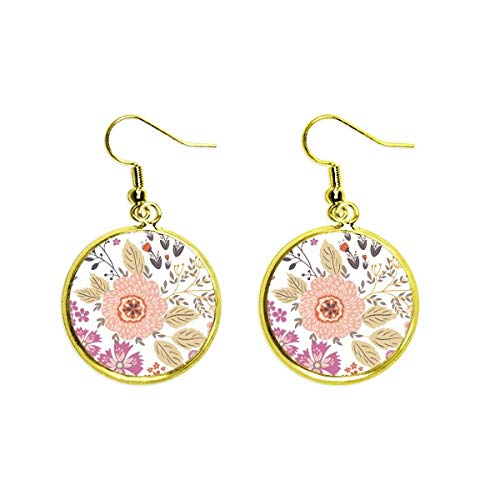 Pendientes de gota de oro para mujer con diseño de flores de Dahlia