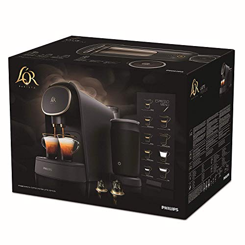 Philips L'OR Barista LM8018/90 Cafetera de Cápsulas con Espumador de Leche, Compatible con Cápsula Individual y Cápsula Doble, 19 Bares de Presión, 12 Variedades, 1 L, Acabado Premium