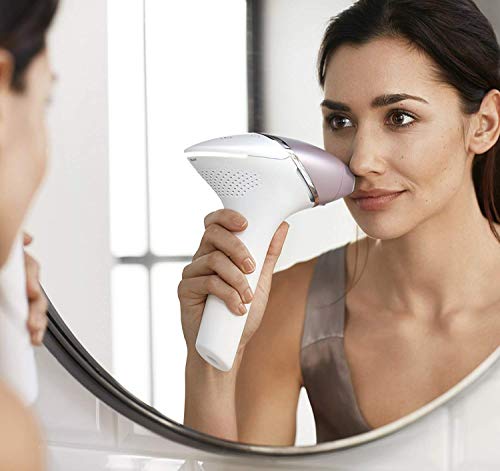 Philips Lumea Prestige BRI954/00 - Depiladora Luz Pulsada para la Depilación Permanente del Vello Visible en Casa con 3 Cabezales: Cuerpo, Cara y Zonas Precisión, Blanco y Rosa