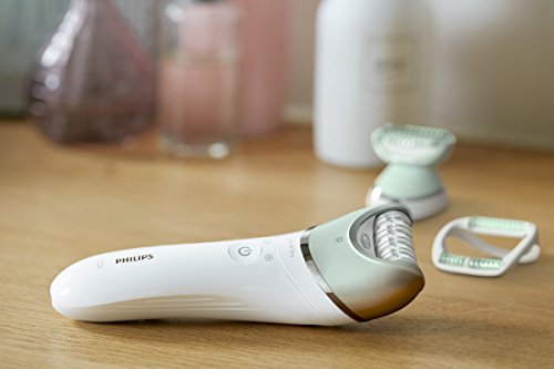 Philips Satinelle Advanced BRE620/00 - Depiladora Wet & Dry para mujer inalámbrica, 3 accesorios, verde y blanco