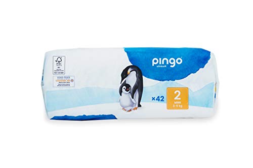 Pingo - Pañales Talla 2 Mini -2 paquetes de 42 unidades- 3-6 kg -Pañales para bebé - Anti-alergénicos sin perfume- Máxima Absorción - Pañales ecológicos - Pieles sensibles - Color Blanco