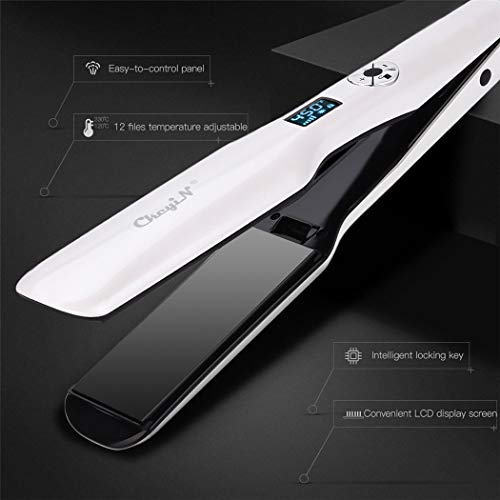 Plancha De Pelo Profesional, Plancha De Pelo, Placa Calefactora Más Ancha, Plancha De Pelo Con Pantalla Lcd, Herramienta De Peinado Ptc, Blanco