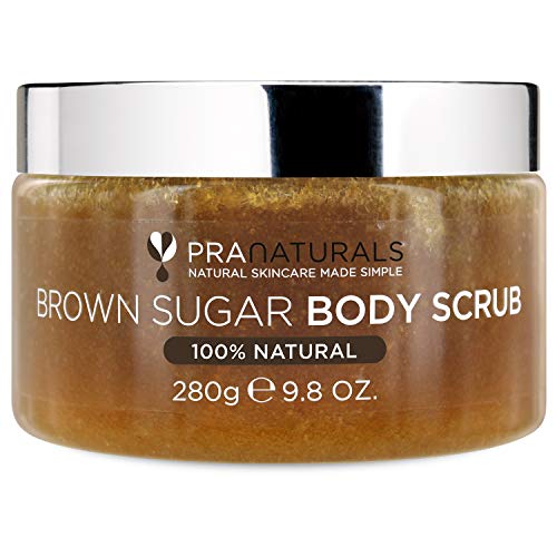 PraNaturals Exfoliante Corporal de Azúcar Moreno - Exfoliante Corporal Natural - Elimina Suavemente las Células Muertas y Secas de la Piel - 280g