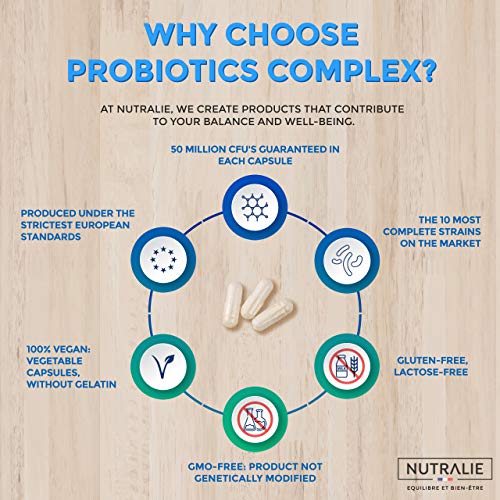 Probiótico 50 mil millones de UFC garantizados por dosis | 10 cepas efectivas y naturales | 60 cápsulas vegetales | Mejora las defensas y la flora intestinal | Probióticos complex | Nutralie