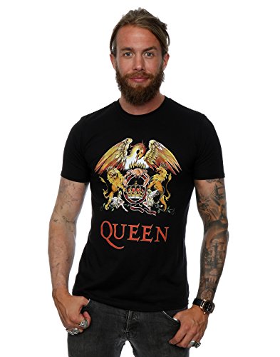 Queen hombre Crest Logo Camiseta Medium Negro