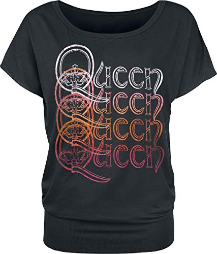 Queen Repeat Logo Mujer Camiseta Negro L, 95% Viscosa, 5% elastán, Ancho