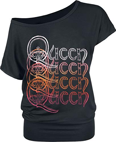 Queen Repeat Logo Mujer Camiseta Negro L, 95% Viscosa, 5% elastán, Ancho