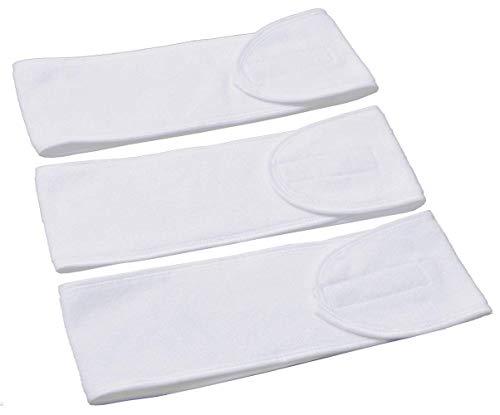 Queta pelo banda para maquillaje, cosméticos cinta Rizo, ajustable pelo – Banda con velcro 3pcs (Blanco)