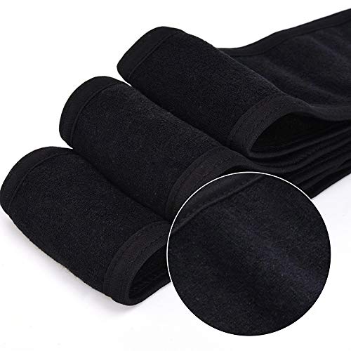 Queta pelo banda para maquillaje, cosméticos cinta Rizo, ajustable pelo – Banda con velcro 3pcs (Negro)