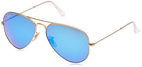 Ray-Ban Aviator Large Metal, Gafas de Sol Unisex Adulto, Dorado (Matte Gold & Cry Green Mirror Multi Blue Lens), 58