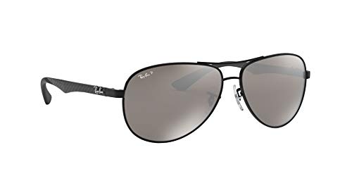 Ray-Ban Carbon Fibre Gafas de sol, Aviador, Polarizadas, 58, Black (frame: black (glossy), lenses: gray polarized mirror 002 / K7)