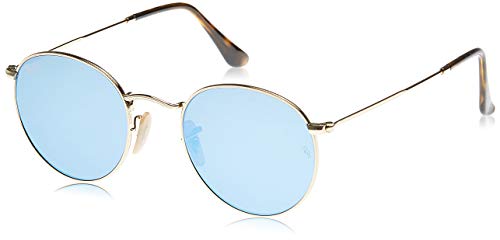 Ray-Ban Gafas de sol de lente plana redonda en oro Flash lila RB3447N 001/8O 47, Dorado, 50