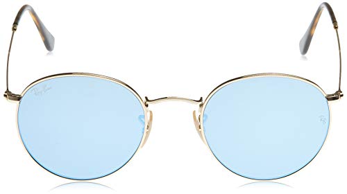 Ray-Ban Gafas de sol de lente plana redonda en oro Flash lila RB3447N 001/8O 47, Dorado, 50