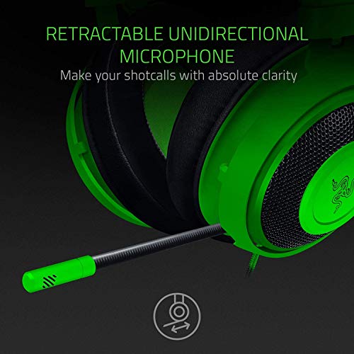 Razer Kraken Auriculares Gaming con cable para juegos multiplataforma para PC, PS4, Xbox One & Switch, Diafragma 50 mm, Cable de 3.5mm con controles de línea, Verde