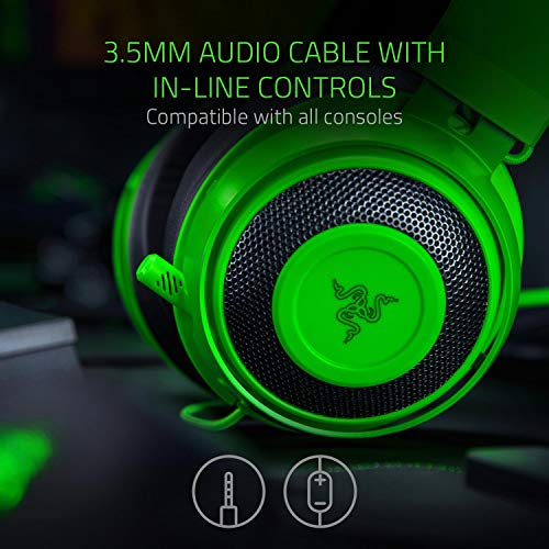 Razer Kraken Auriculares Gaming con cable para juegos multiplataforma para PC, PS4, Xbox One & Switch, Diafragma 50 mm, Cable de 3.5mm con controles de línea, Verde