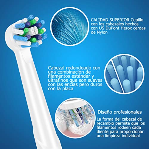 Recambios Cepillo Compatible con Oral b Cepillo Eléctrico, 16 Cabezales Compatible con Cepillo Eléctrico, 4 Whiteclean, 4 Precision-Clean, 4 Flossclean, 4 Crossclean