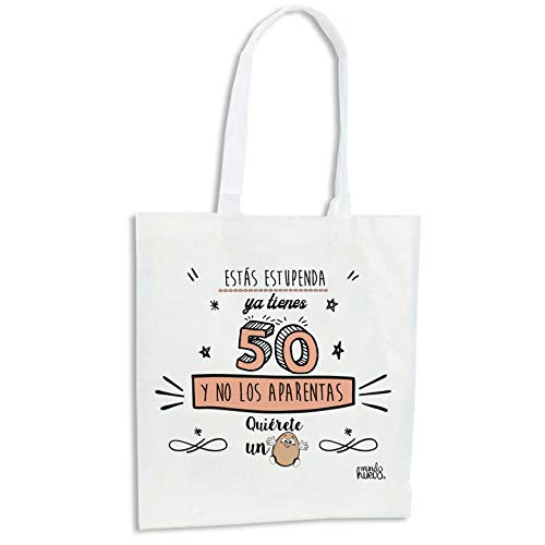 Regalo Mujer 50 años. Pack Caja metálica 18x13x6 cm, Bolsa 35x40 cm, Pulsera, libreta A-6 y boli. Ya Tienes 50 y no los aparentas