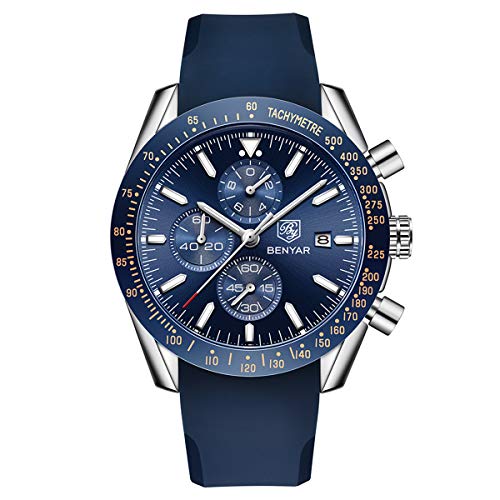 Relojes Hombre BENYAR Cronógrafo Analógico Cuarzo 30M Impermeable Silicona Deportivo Diseño Casual de Negocios Relojes de Pulsera Regalo Elegante para Hombre