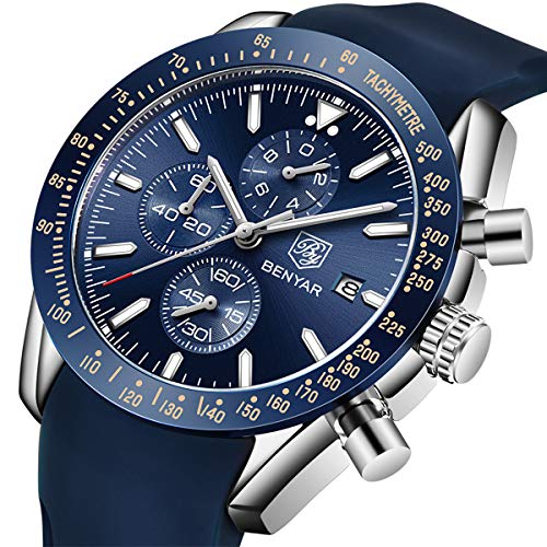 Relojes Hombre BENYAR Cronógrafo Analógico Cuarzo 30M Impermeable Silicona Deportivo Diseño Casual de Negocios Relojes de Pulsera Regalo Elegante para Hombre