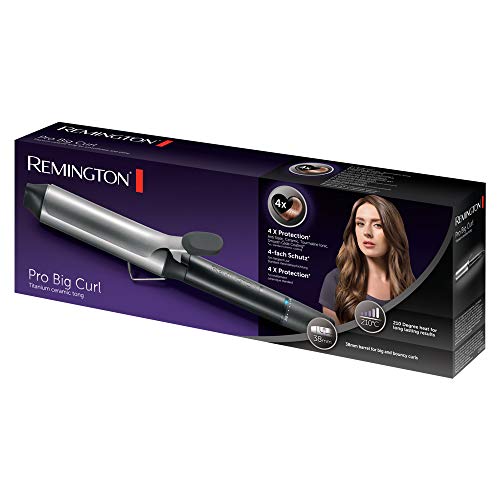 Remington Pro Big Curl CI5538 - Rizador de Pelo, Cerámica y Titanio, Pinza de Pelo de 38 mm, Negro