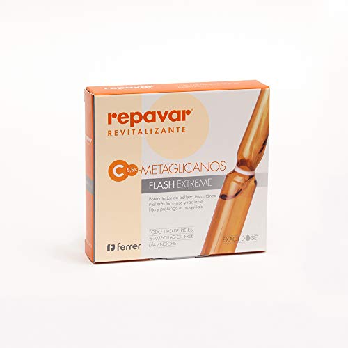 Repavar METAGLICANOS Flash Extreme 5 Ampollas. Con 5,5% de Vitamina C pura. Efecto lifting y antiedad instantáneo.