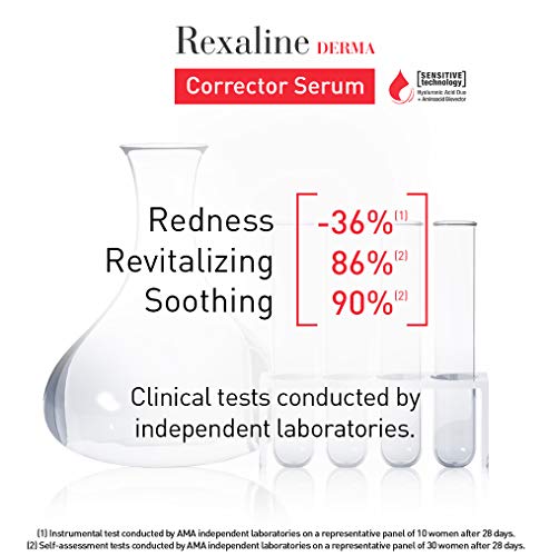 Rexaline - Suero corrector - Piel sensible - Suero facial hidratante - Anti rojeces - Anti edad - Dúo de ácido hialurónico - Cruelty Free - 30 ml