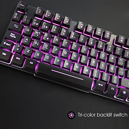 Rii RK100 Teclado Gaming,Teclado de Membrana con sensibilidad mecánica,USB LED Retroiluminado Ideal para Jugar, Trabajos de Oficina