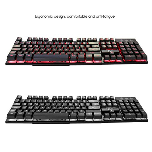 Rii RK100 Teclado Gaming,Teclado de Membrana con sensibilidad mecánica,USB LED Retroiluminado Ideal para Jugar, Trabajos de Oficina