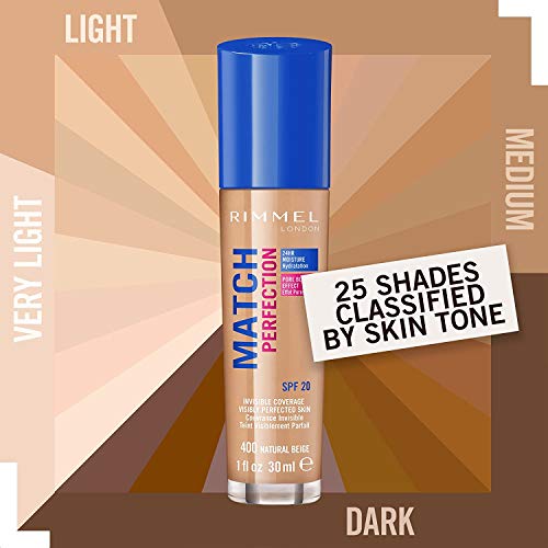 Rimmel London Match Perfection Foundation Base de Maquillaje Tono 400 Natural Beige - 30 ml