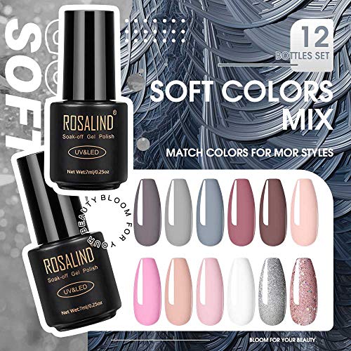 ROSALIND Esmaltes Semipermanentes de Uñas en Gel UV LED, 12pcs kit de Esmalte de Uñas Pintauñas 7ml (001)