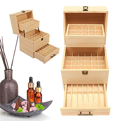 RoseFlower Caja de Almacenaje de Madera de Aceites Esenciales y Aromaterapia, 59 Botellas Aceite Contenedor Cubos de Almacenaje Organizadores para Perfumes, Fragancias, CosméTica, Joyas