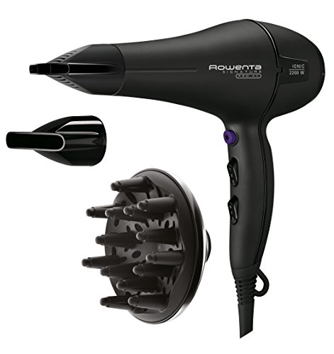 Rowenta Signature Pro CV7840F0 - Secador de pelo motor Profesional AC de 2200 W, función iónica, 2 velocidades y 3 ajustes de temperatura con boquillas concentradoras y difusor