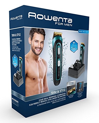 Rowenta TN9130 Trim & Style - Cortapelos para barba y cuerpo 7 en 1, accesorios de afeitado, nariz, oreja, patillas, recorte y afeitador corporal, autonomía 60 minutos y batería recargable