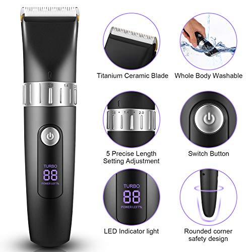 Sailnovo Hair Clipper Trimmer Eléctrico Men Professional Hair Trimmer Kit de cortapelos sin cable a prueba de agua a prueba de agua con pantalla LED USB recargable